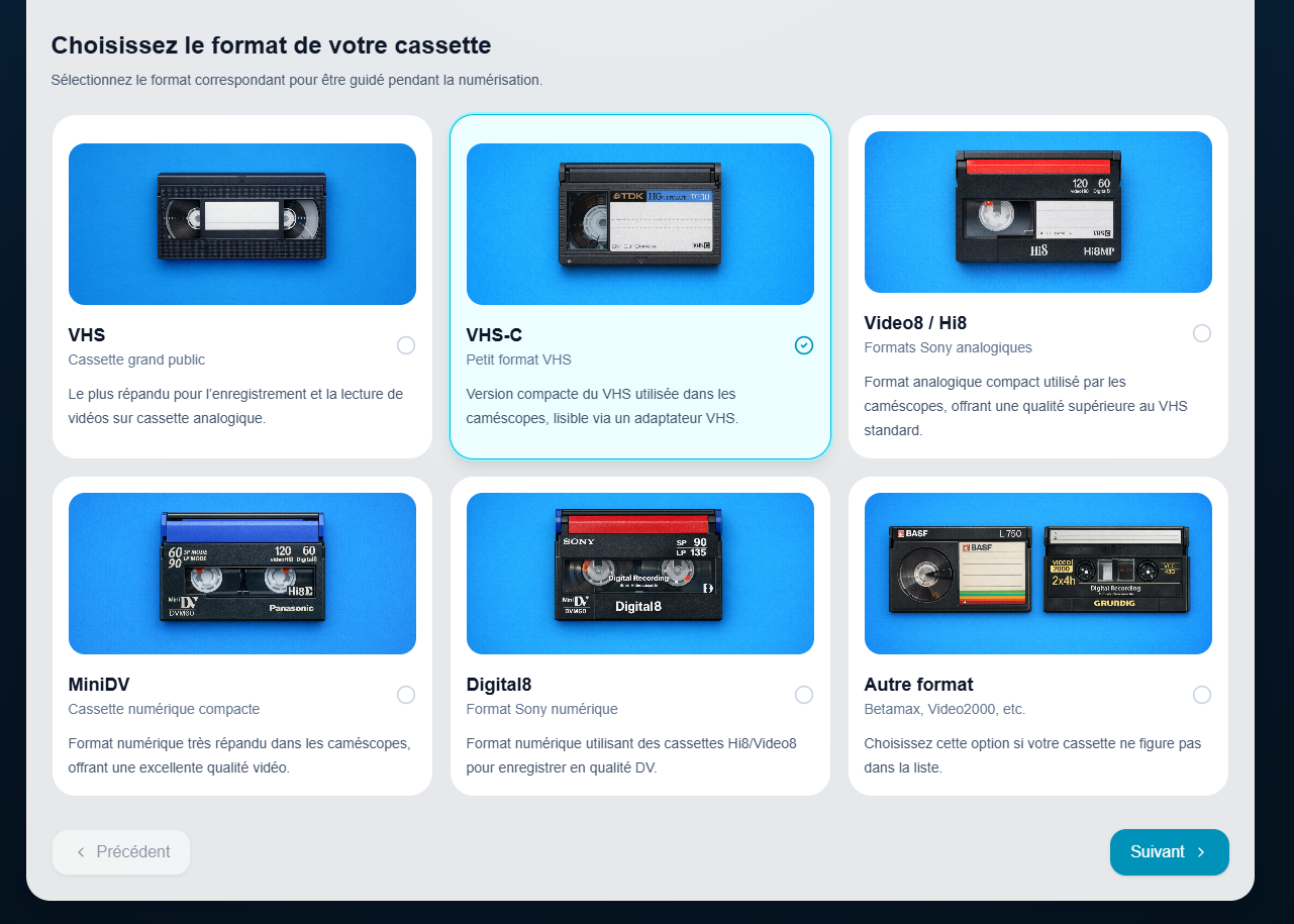 Choix d'un format de cassette